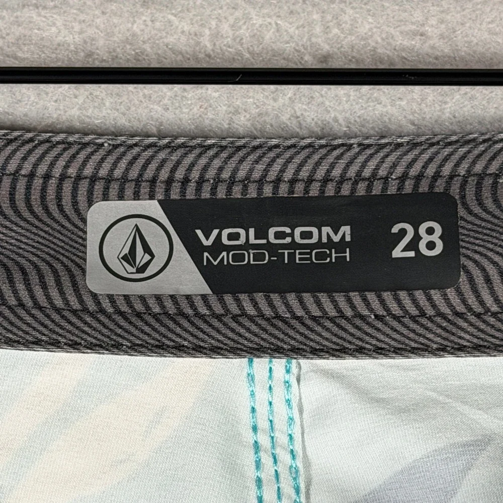Volcom Mod-Tech Mens Board Shorts 28 Teal Navy Tropical Palm Leaf‎ Swim Trunks
